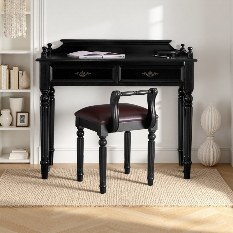 Bureau d'étude en bois d'hévéa massif, H 29,92 po x l 47,24 po x P 17,71 po