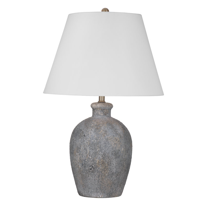 Lampe de table urne en céramique gris avec abat-jour blanc Fremont