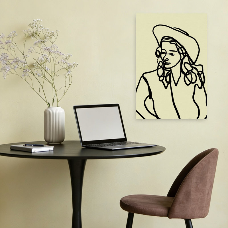 Modern Cowgirl Line Elegant Minimalist Modern Portrait Wall Art Print 1 Piece Wrapped Canvas Wall Art, 60.96cm H x 40.64cm W