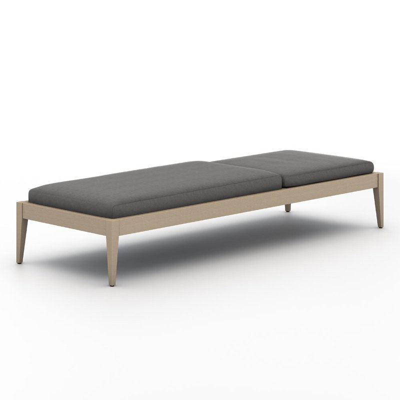 Sherwood Outdoor Teak Chaise Lounge, Washed Brown/Gray, Venao Charcoal Performance