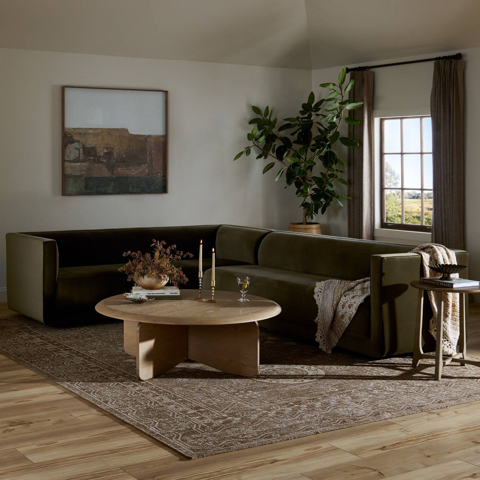Fitch 119" 2 - Piece Upholstered Corner Sectional, Right Hand Facing, Surrey Olive Performance Velvet