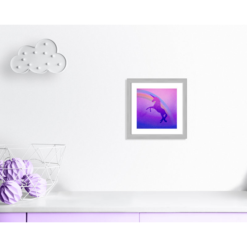 Unicorn Fantasy & Sci-Fi Framed Art, 18" H x 18" W x 0.63" D, Silver Flat Framed
