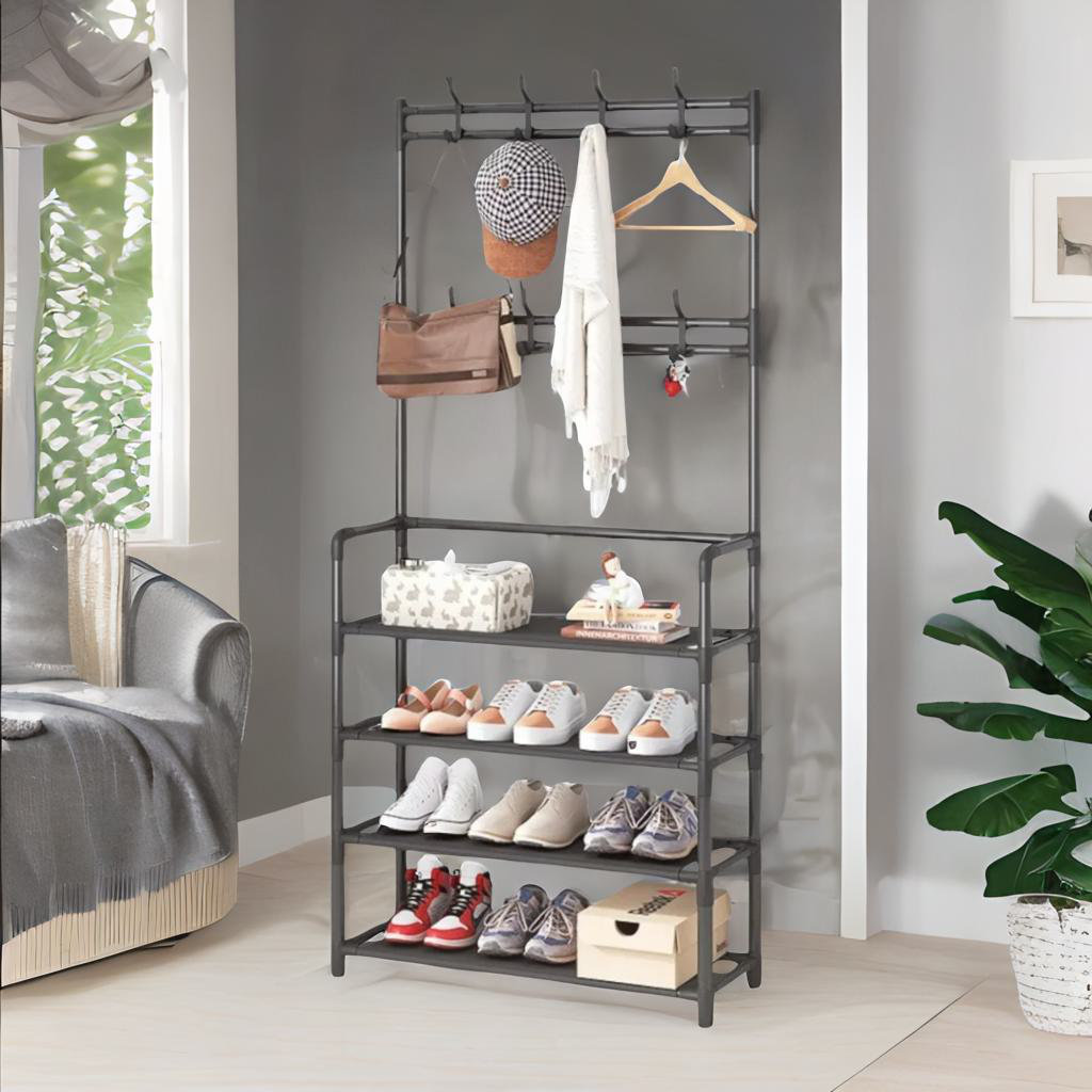 Anirud Industrial Metal Hall Tree Shoe Rack with Clothes Hangers