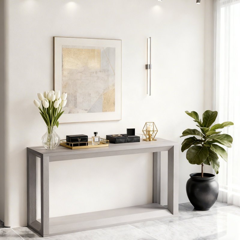Rectangular Console Table With Storage, Gray