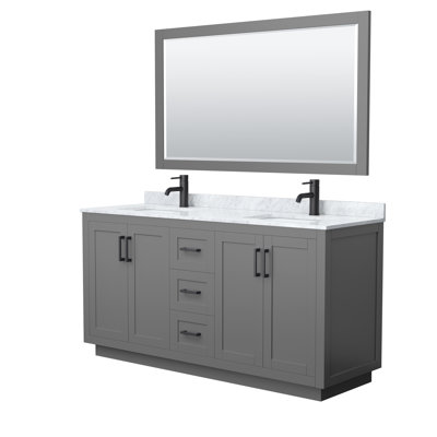 Ensemble de meuble-lavabo double autoportant 66 po avec plateau en marbre Miranda