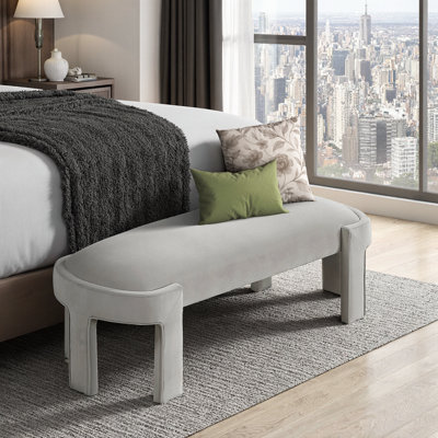 Stylish Taupe Velvet Upholstered Bench with Foam Cushion Plywood Frame Entryway Furniture