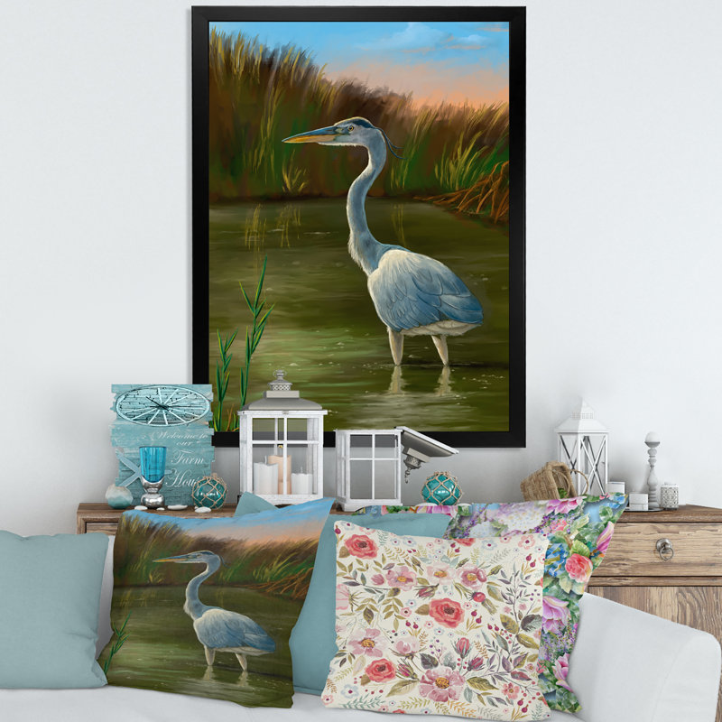 «Blue Heron Wetland Bird», cadre photo, impression sur toile, H 40 po x l 30 po x 1,5 po, Cadre noir