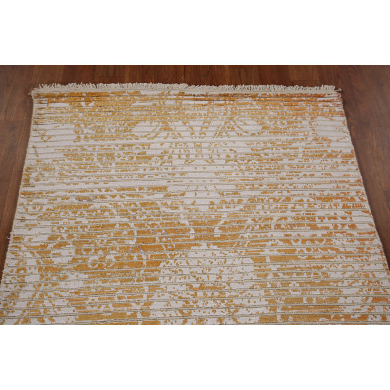 Tapis oriental moderne doré à motif abstrait 3 x 6