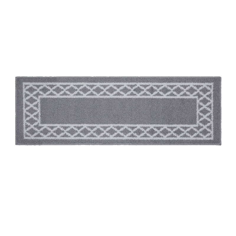 Home Decor Luxury Non-Slip Rubber Backing Safety Soft Runner Area Carpet Floor Area Rug Indoor Interior Accent Decorative Mat, Silver Color Moroccan Trellis Design, 20 x 72 Inch