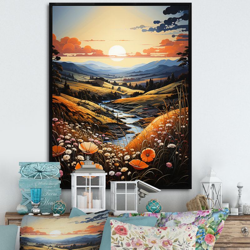 «Meadow Stream At Sunrise I», reproduction sur toile, H 40 po x l 30 po x P 1,5 po, Cadre flottant noir