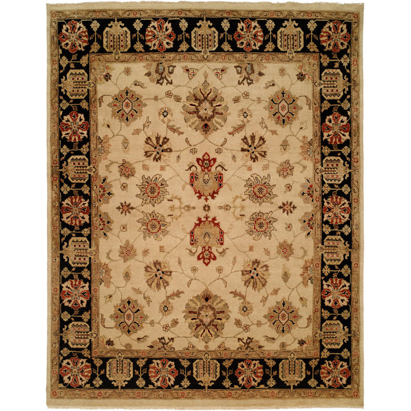 Tapis floral ivoire / brun en laine noué à la main Floral, Tapis de couloir 2 pi 6 po x 8 pi