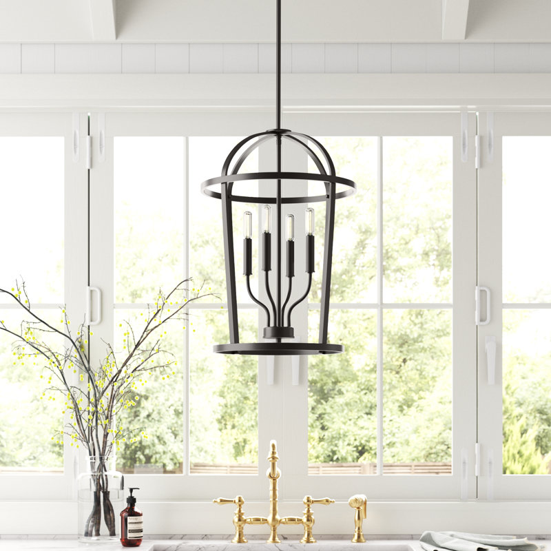 Luminaire suspendu géométrique à 4 lumières Greyson, Noir mat