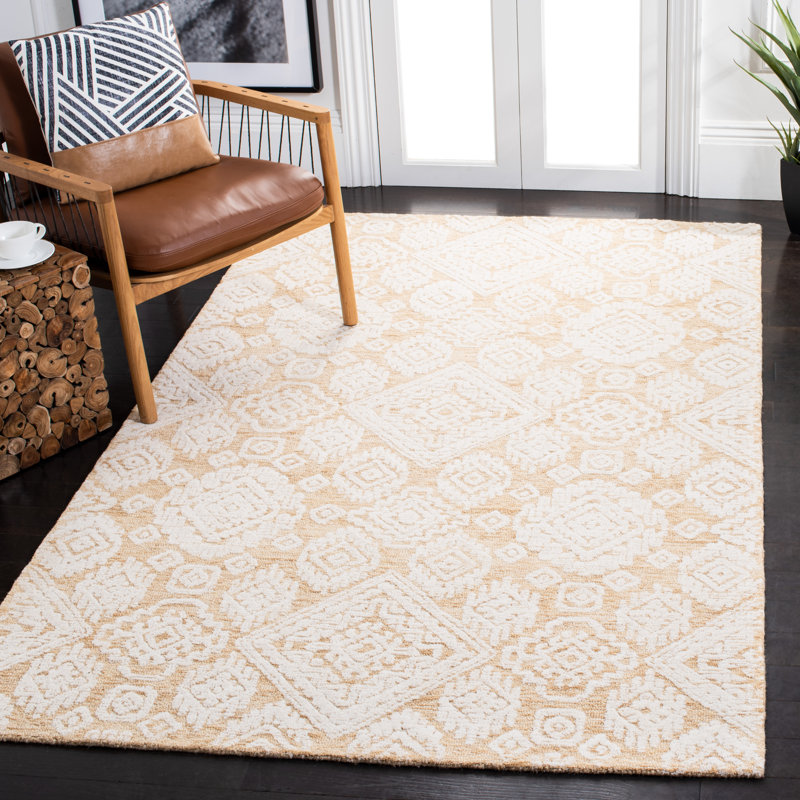Droz Hand Tufted Indian Wool And Cotton With Latex Geometric Rug, Rectangle 5' x 8'