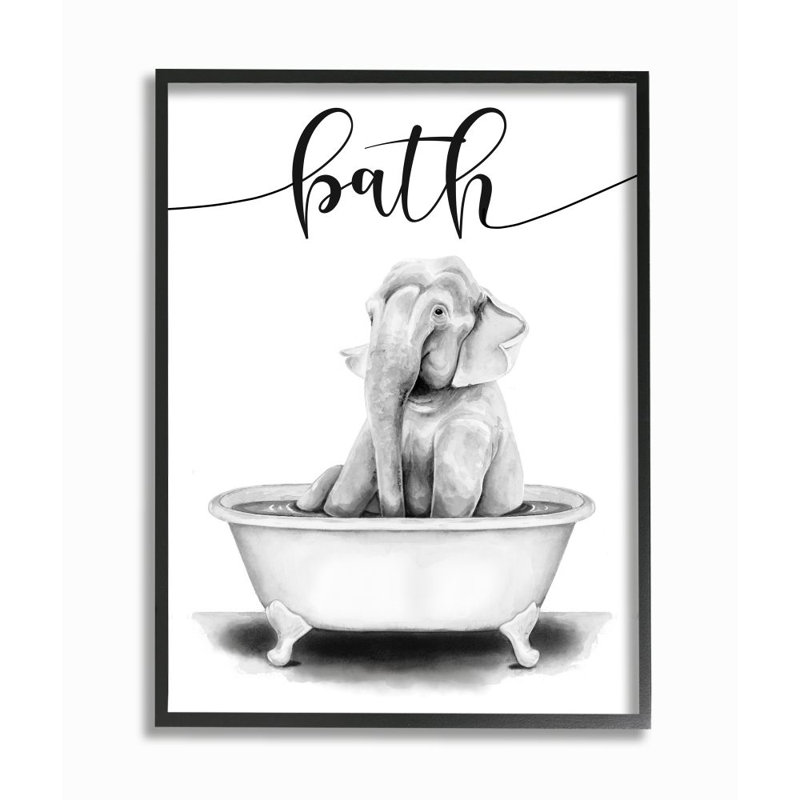 Reproduction d’art graphique, "Elephant Bath" par Rachel Nieman, H 20 po x l 16 po x 1,5 po, Giclée encadrée noir minuit