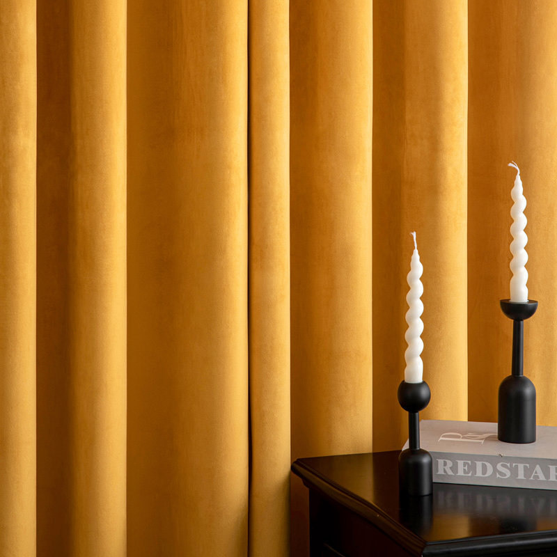 Lauier Velvet Blackout Curtain Pair, 52" W x 96" L, Yellow