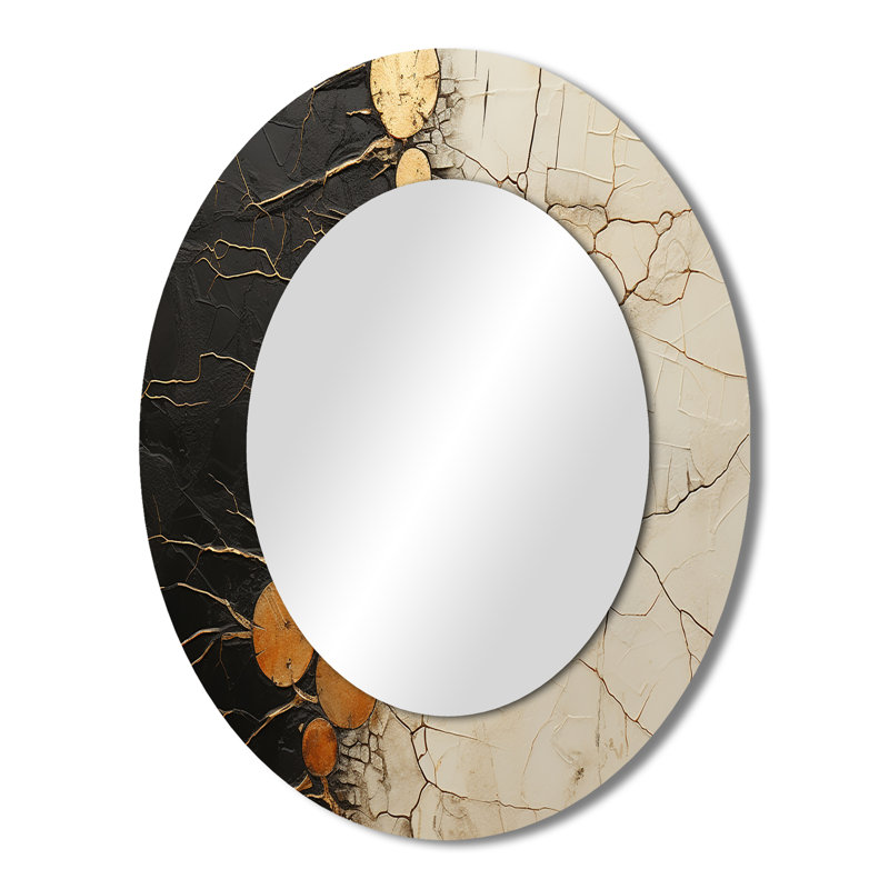 Miroir mural moderne noir et or orné de poteries IV, 43 po x 33 po