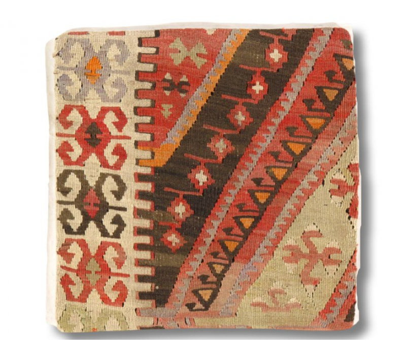 Wool Square Pillow Cover & Insert, 16" x 16", Rust/Browm/Beige/Gray Geometric
