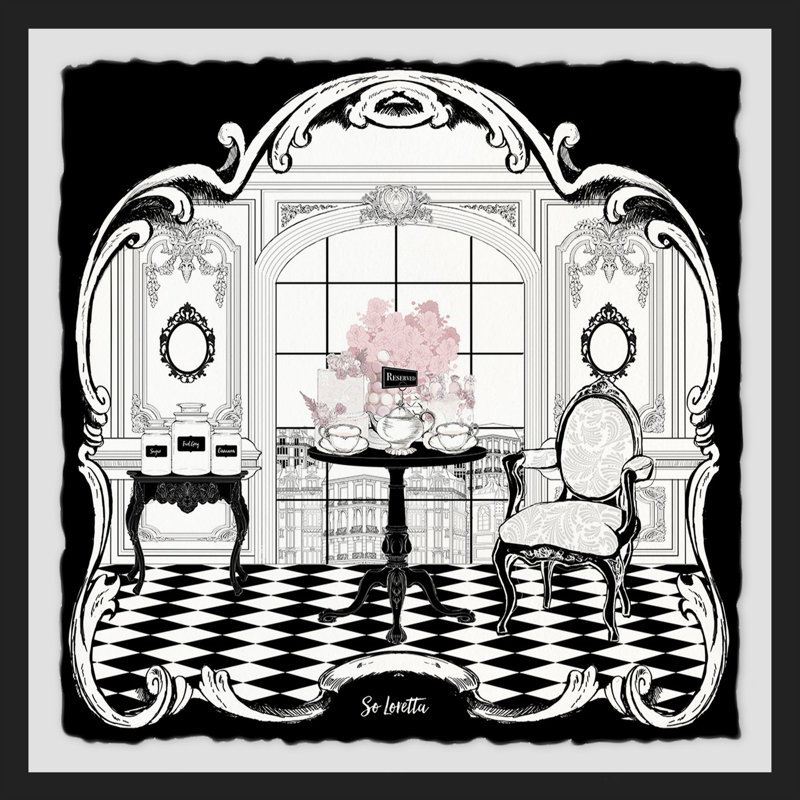 « tea time art », reproduction encadrée, H 12 po x l 12 po x P 1,5 po