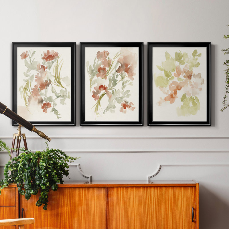 «Abstracting Flowers I», ensemble de 3 peintures sur toile encadrées, H 30,5 po x l 42,5 po x P 4,5 po, Noir