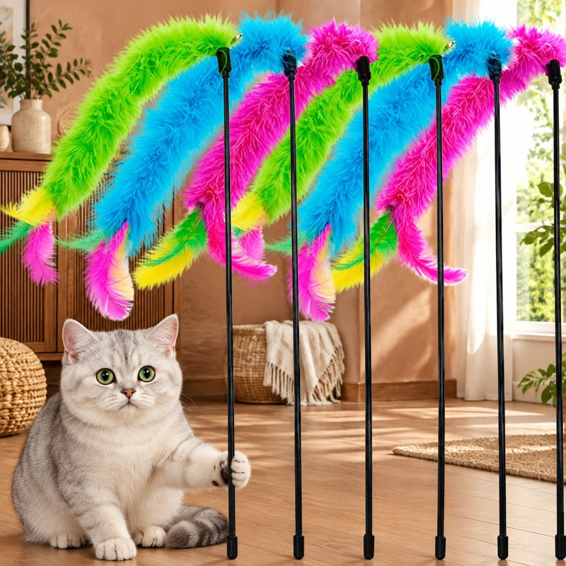 Ensemble de 6 baguettes à plumes pour jouer avec les chats d'intérieur