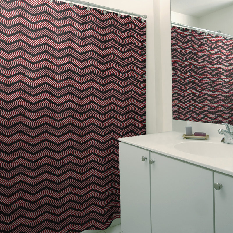 Rideau de douche simple à chevrons ondulés, Noir / Rouge