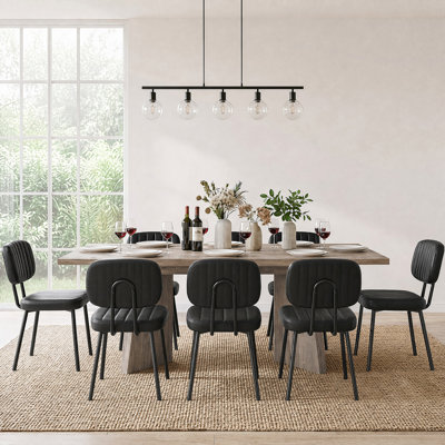 9-Piece Extendable Rectangular Dining Table Set With Upholstered Dining Chairs, Modern Farmhouse Dinette Set For Dining Room Kitchen