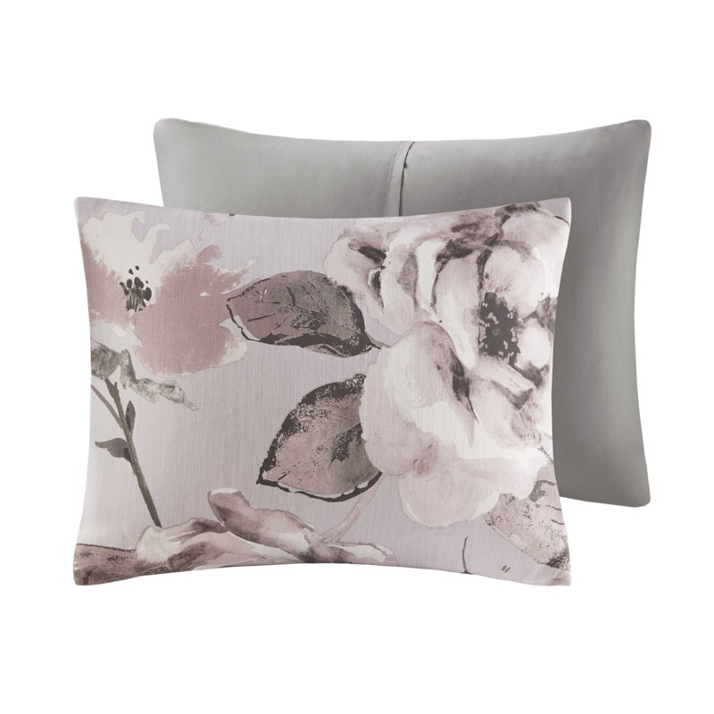 Gray Floral Microfiber Full Comforter Set with Shams