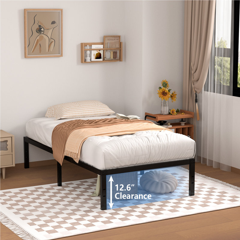 14'' Metal Platform Bedframe With Headboard Compatible No Box Spring Needed, Twin
