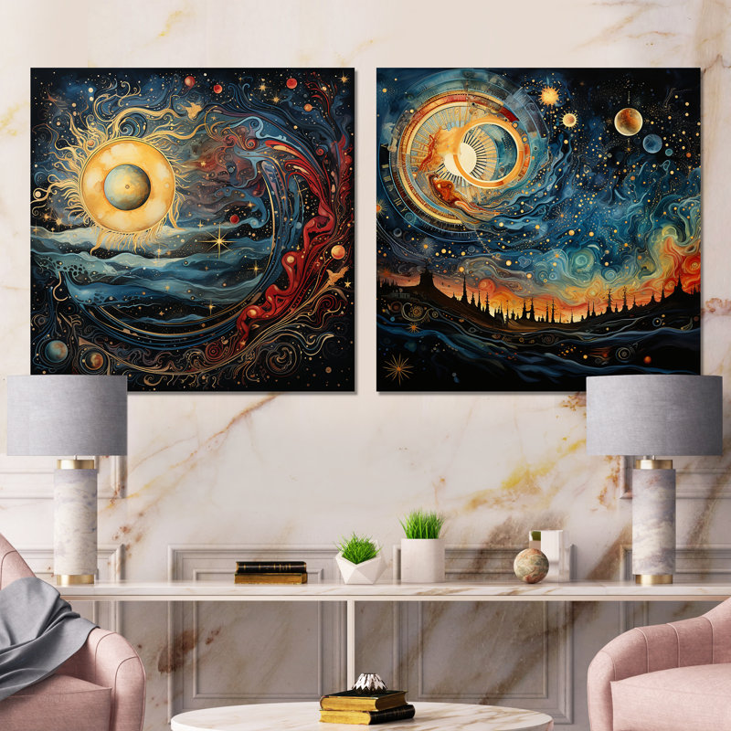 «Celestial Astrology Galaxy Collage I», ensemble d'art mural sur toile Astrology, Toile tendue, H 16 po x l 33 po x P 1 po