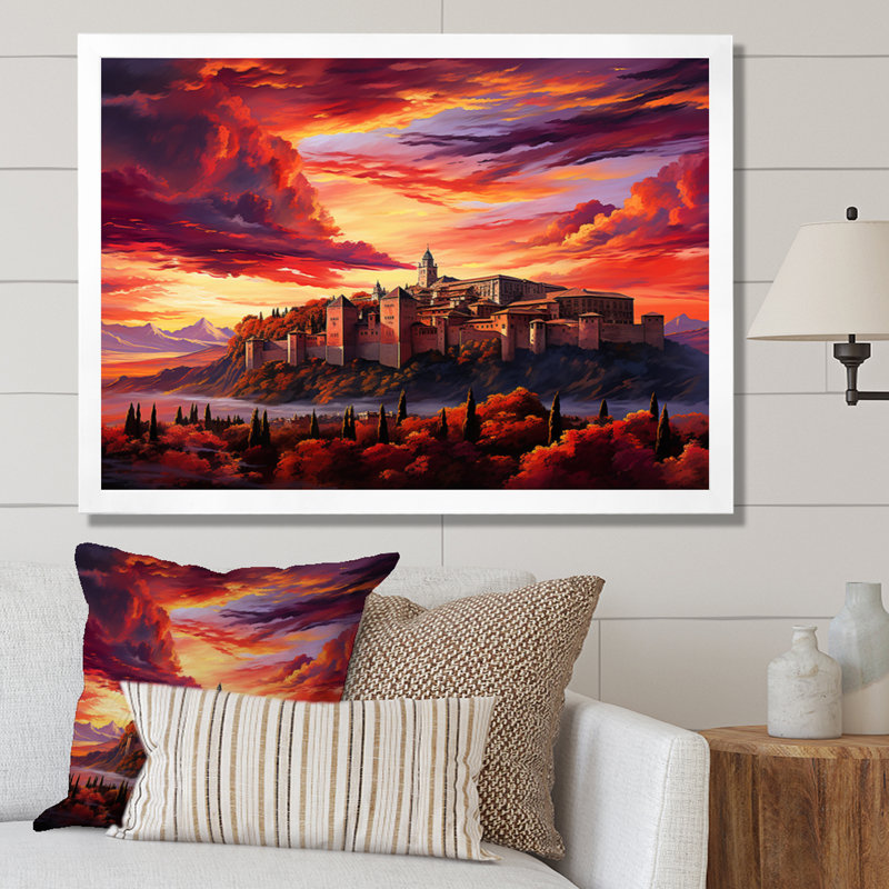 Spain Sunset Over The Alhambra I - Landscapes Canvas Art Print, H 24 po x l 32 po x P 1 po, Cadre simple blanc