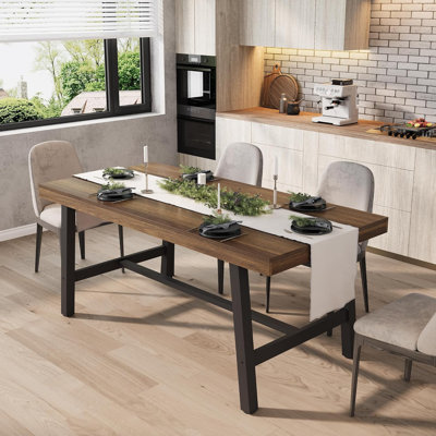Industrial Dining Table for 4-6 People, 63" Long Wooden Kitchen Table with Sturdy Metal Frame & Natural Wood Finish - Seats 4 Rectangular Counter for by 17 Stories