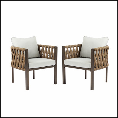 Fauteuil club d'extérieur en métal 2 pièces avec coussin, structure antirouille et assise profonde confortable pour les espaces extérieurs modernes