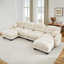 Canapé modulaire confortable en tissu de chenille plissé 4 places avec siège ergonomique en mousse haute densité, canapé modulaire en forme de U avec 2 repose-pieds, accoudoirs arrondis arrondis et 2 coussins décoratifs ronds, beige