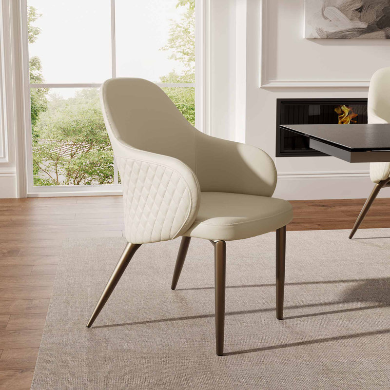 Modern 9-Piece Dining Set – Black Sintered Stone Extendable Table With 8 Beige Upholstered Armchairs