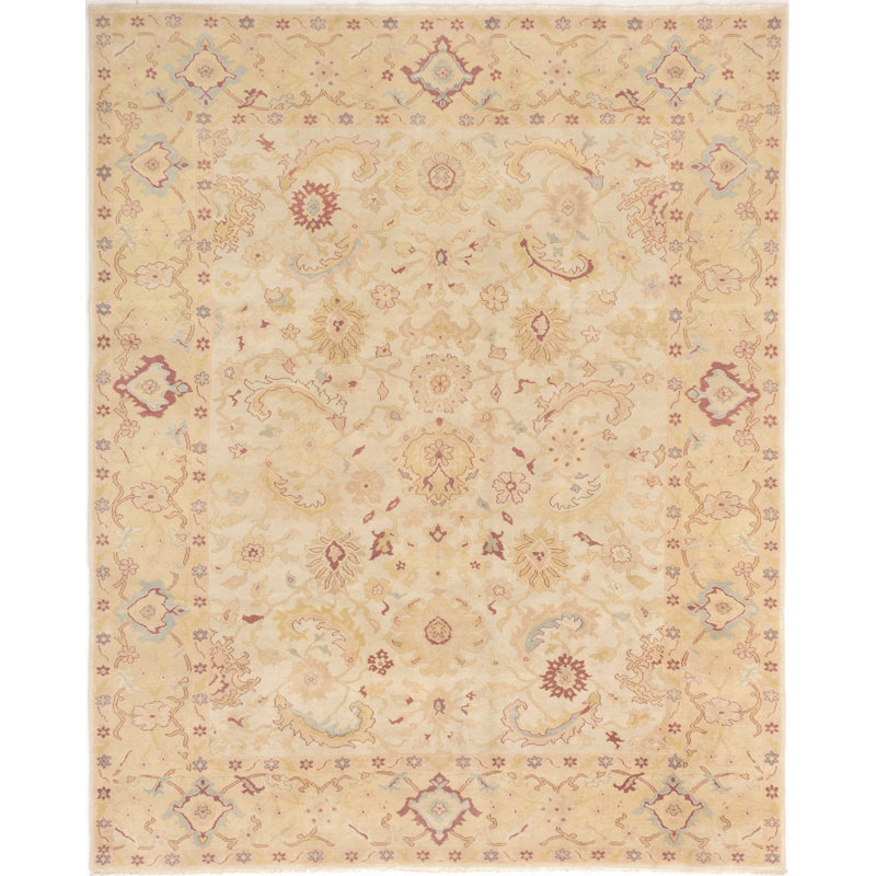 Tapis unique en laine noué à la main style Oushak des années 2010 de 8 pi 2 po x 10 pi 1 po beige Kaliee