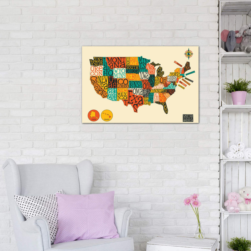 Décoration murale pour enfants U.S.A, H 32 po x l 48 po x 1,5 po, Toile tendue