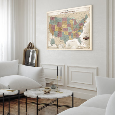 USA Travel Map with Pins, Soft Vintage Oversized Canvas,US Map for Travel Tracking, Push Pins Included, Living Room Bedroom Home Office Decor, Gift for Explorers, Ready to Hang, 40x30''
