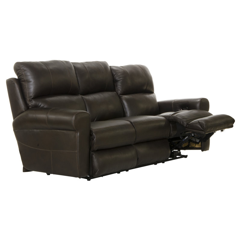 Nicey 87" Italian Leather Power Recliner Sofa, Similicuir chocolat