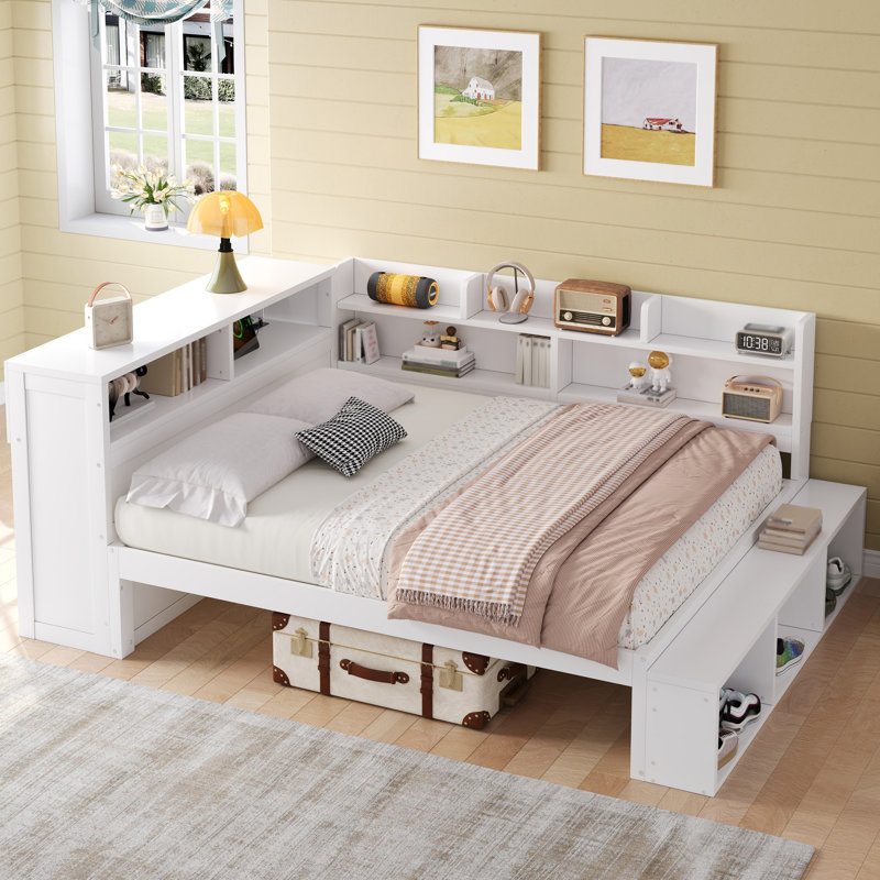 Full Size Storage Daybed With Storage Cabinets And Charging Station, Solid Pine Sofa Bed, Space-Saving Guest Bed With Shoe Rack, Usb Port & Power Outlets For Bedroom Or Living Room