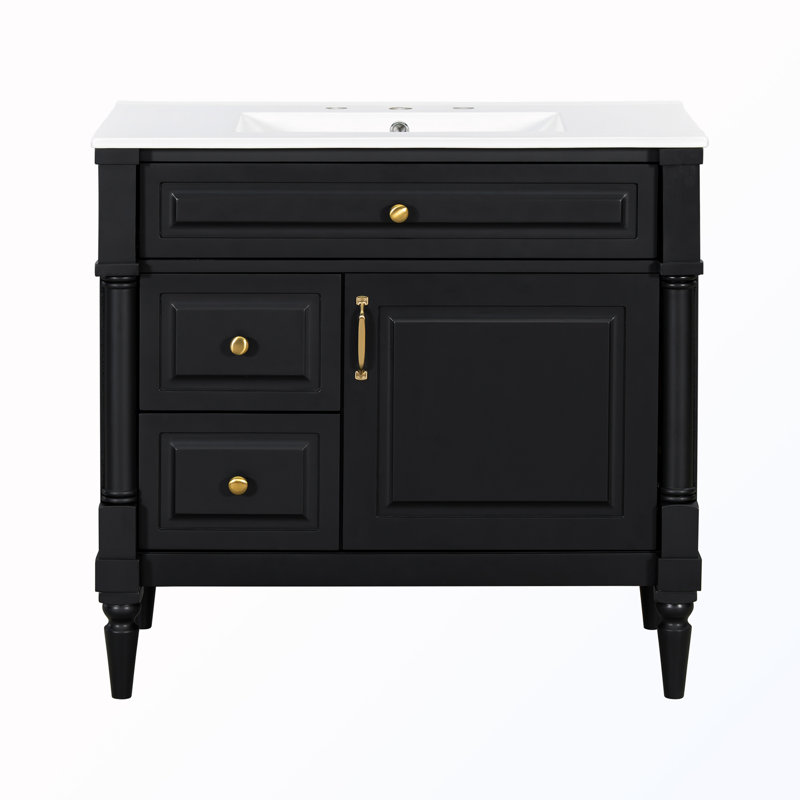 Freestanding Bathroom Cabinet With Flip Drawer, Black