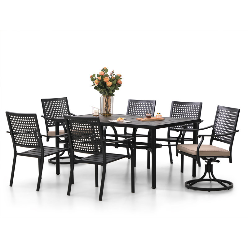 Ensemble de salle à manger d'extérieur 7 pièces Argyri avec 6 chaises et 1 table rectangulaire en métal Argyri