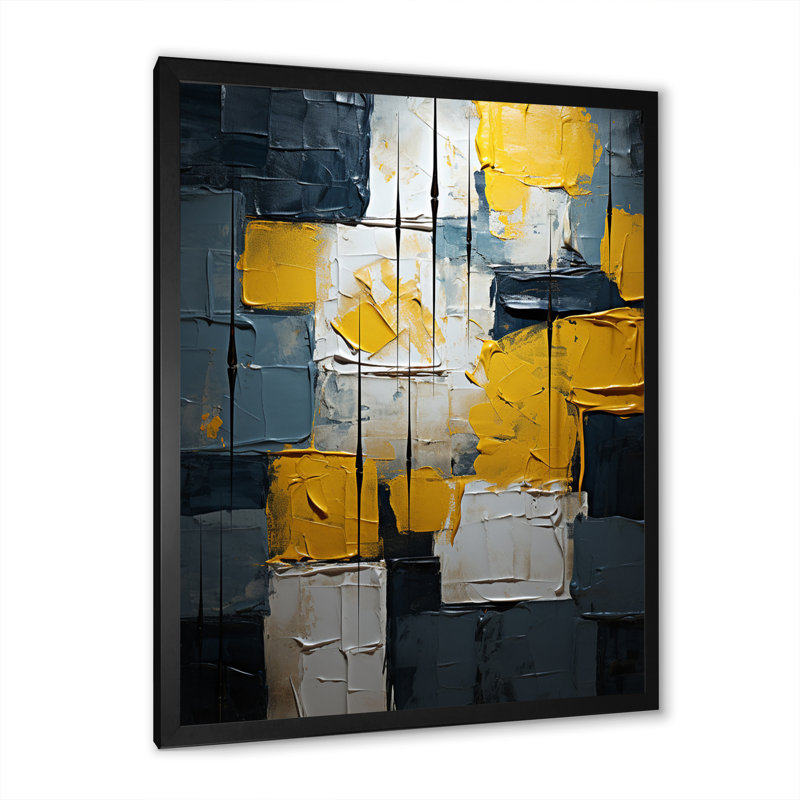 Sudden Happiness abstrait bleu sarcelle et jaune I - reproduction d'art sur toile, H 32 po x l 16 po x P 1 po