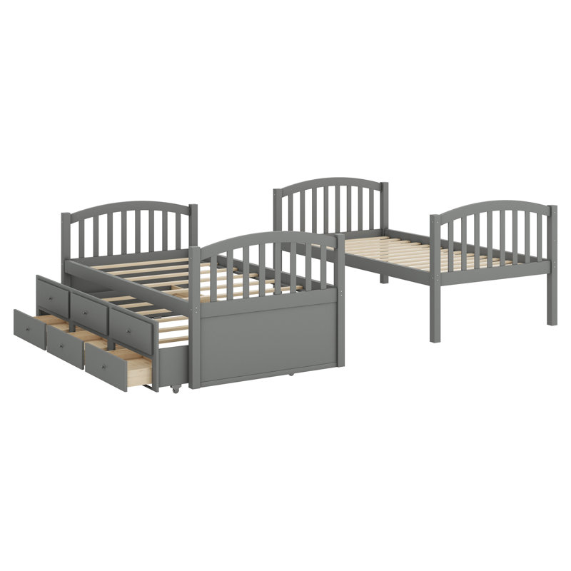 Bunk Bed With Ladder,Trundle And Drawers, Gray