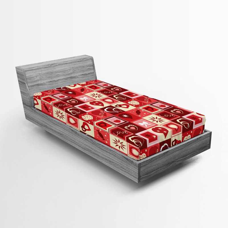 Drap-housse Ambesonne, paquet de 2, Drap-housse simple TG, Beige / corail / rouge à carreaux