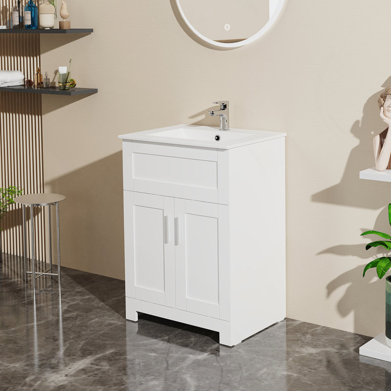 Ensemble de meuble-lavabo pour salle de bain 24 po, blanc, Blanc
