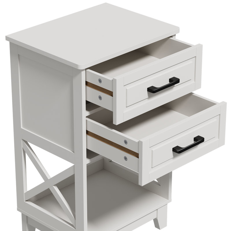 Table de chevet 2 tiroirs Havelka, Ensemble de 2, Blanc