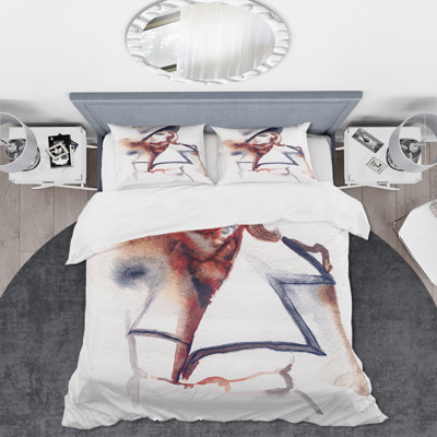 Fashion Portrait of Woman With Hat - Modern Duvet Cover Set - Microfiber Polyester