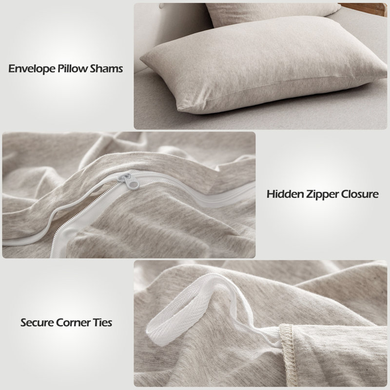 HOME BEDDING Jersey Cotton Duvet Cover Set, Beige, Twin Duvet Cover + 1 Standard Sham