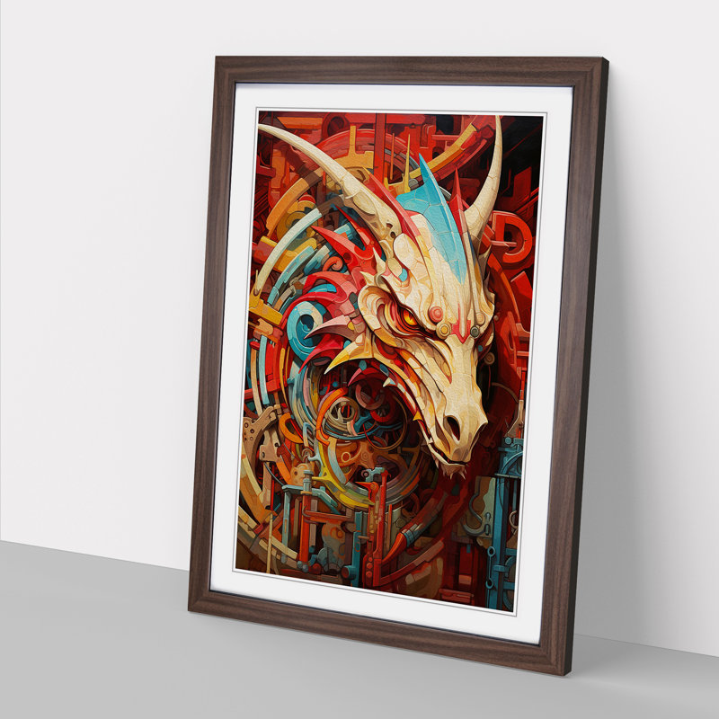 Dragon Constructivism - Single Picture Frame Print on Wood, 64cm H x 46cm W, Walnut Framed