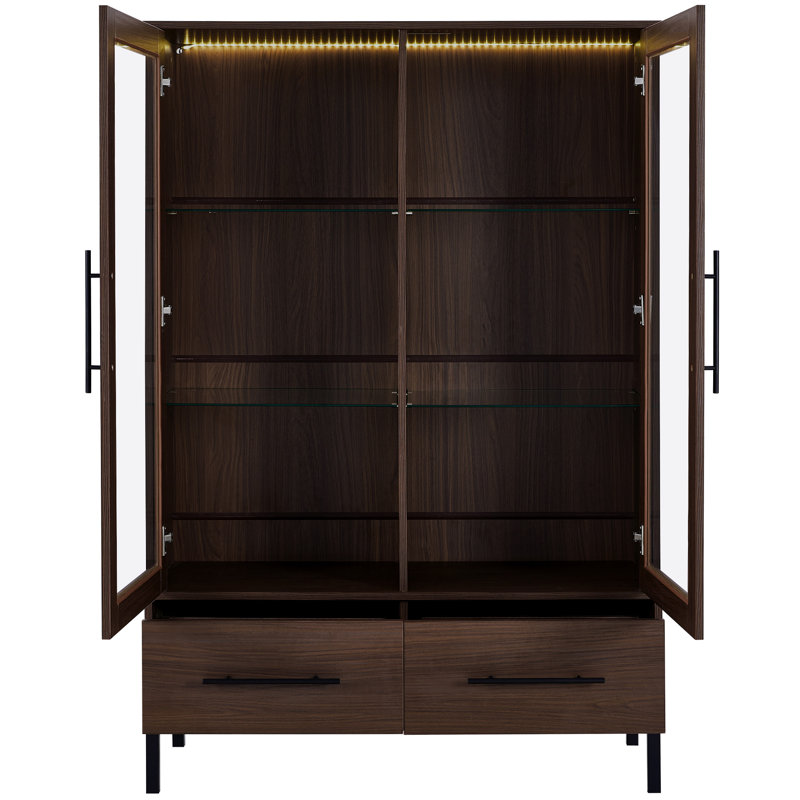 Vitrine haute 60 po avec 2 tiroirs de rangement, Brun